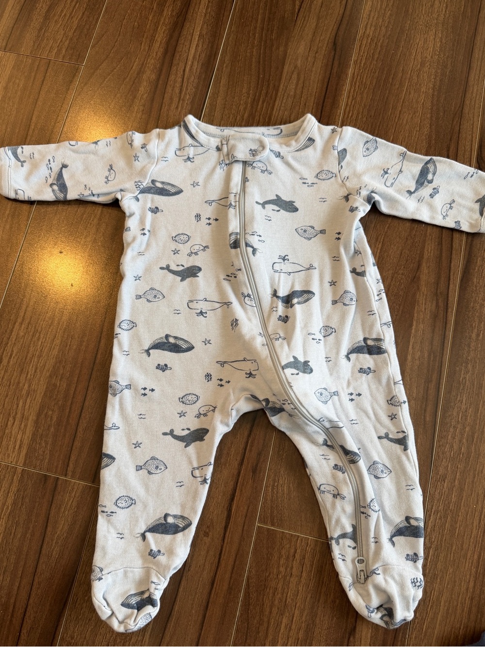 Nordstrom Light Blue Whale Print Footed One-Piece 3 month